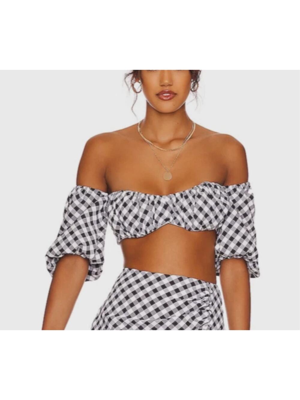 RUMER Bisou Crop Top Black White NWT